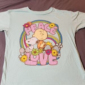 Peanuts Blue Short Sleeve Tee with Peace Love Design